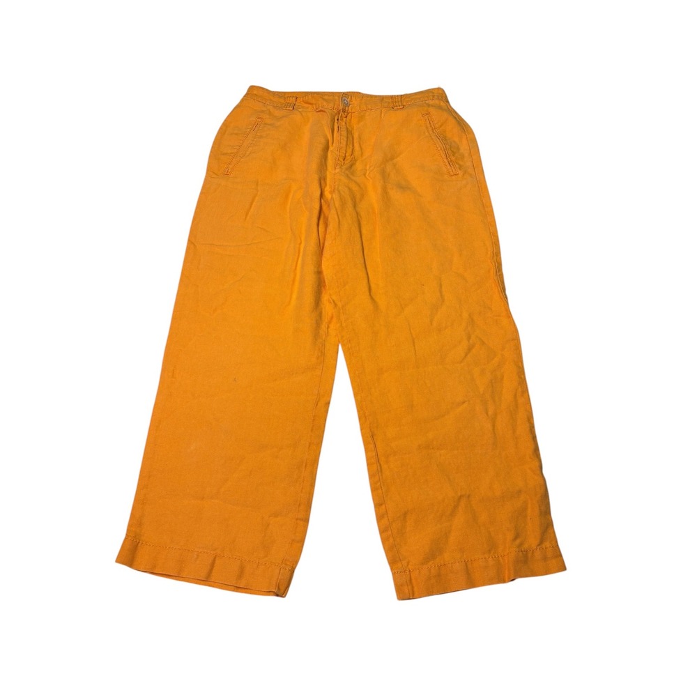 Lauren Ralph Lauren Orange 100% Linen Wide Leg Pants Womens 10 W32 L25 High Rise